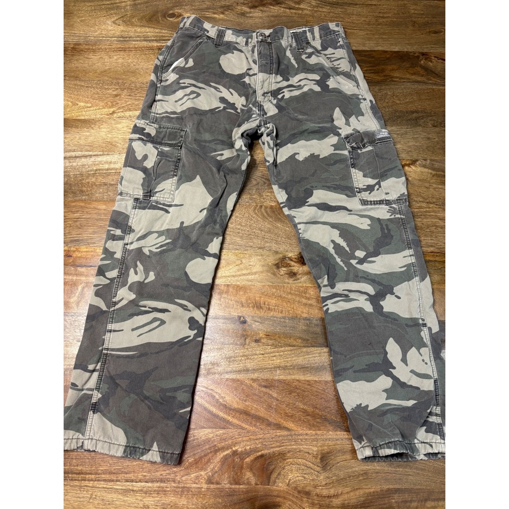 Wrangler Relaxed Fit Fleece Lined Camo Cargo Pants Mens 34x32 Green 70FCW4M